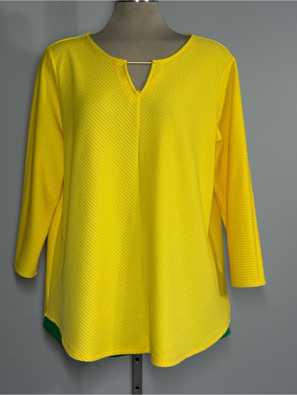 Bright Yellow Textured Tunic Top with V-Slit